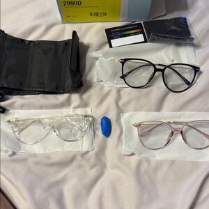 Stylish Eyeglasses Set of 3 Blue light blocking - Black, Clear, Pink GAOYE
